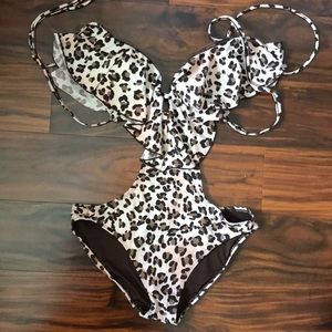Pink animal print monokini